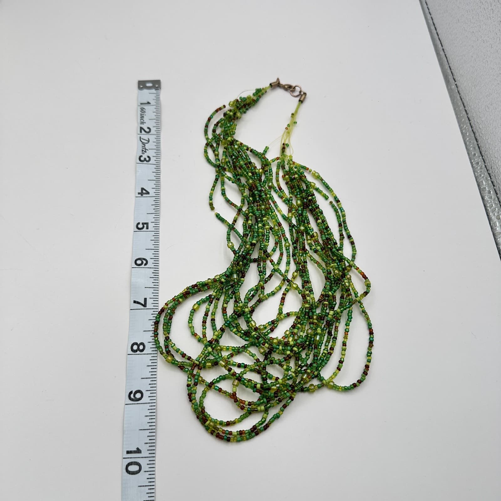 Vintage 80s Avon Green Seed Bead Strands Graduated Statement Necklace Jewelry - Thumbnail 8