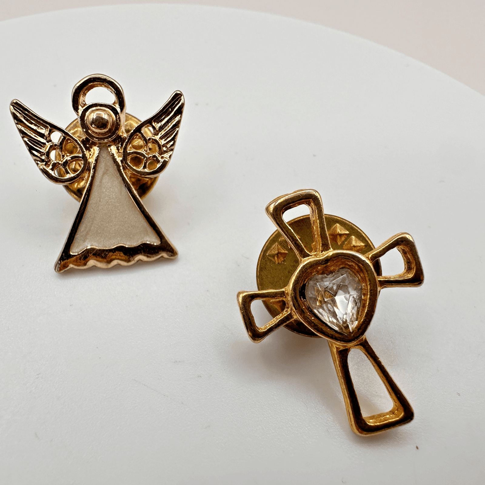 Vintage Y2K Gold Tone Christmas Angel Cross Snowman Lapel Pins Lot Jewelry - Thumbnail 5