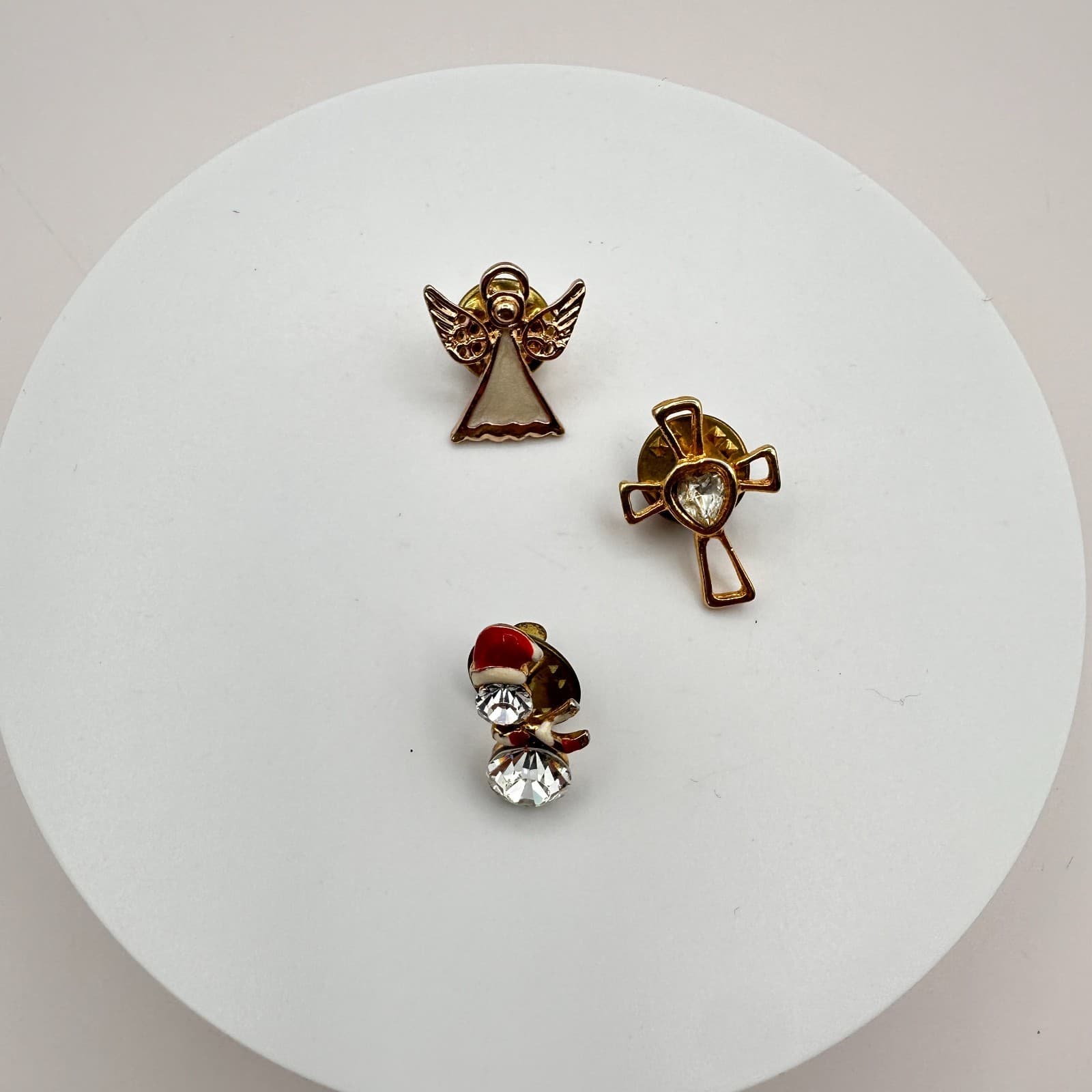 Vintage Y2K Gold Tone Christmas Angel Cross Snowman Lapel Pins Lot Jewelry - Thumbnail 2