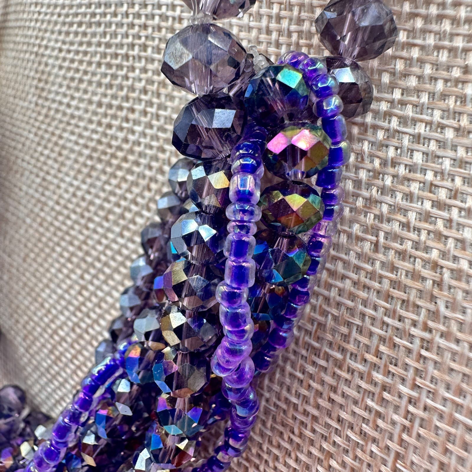 Vintage Y2K Gold Tone Iridescent Beaded Multi-Strand Statement Necklace Jewelry - Thumbnail 7