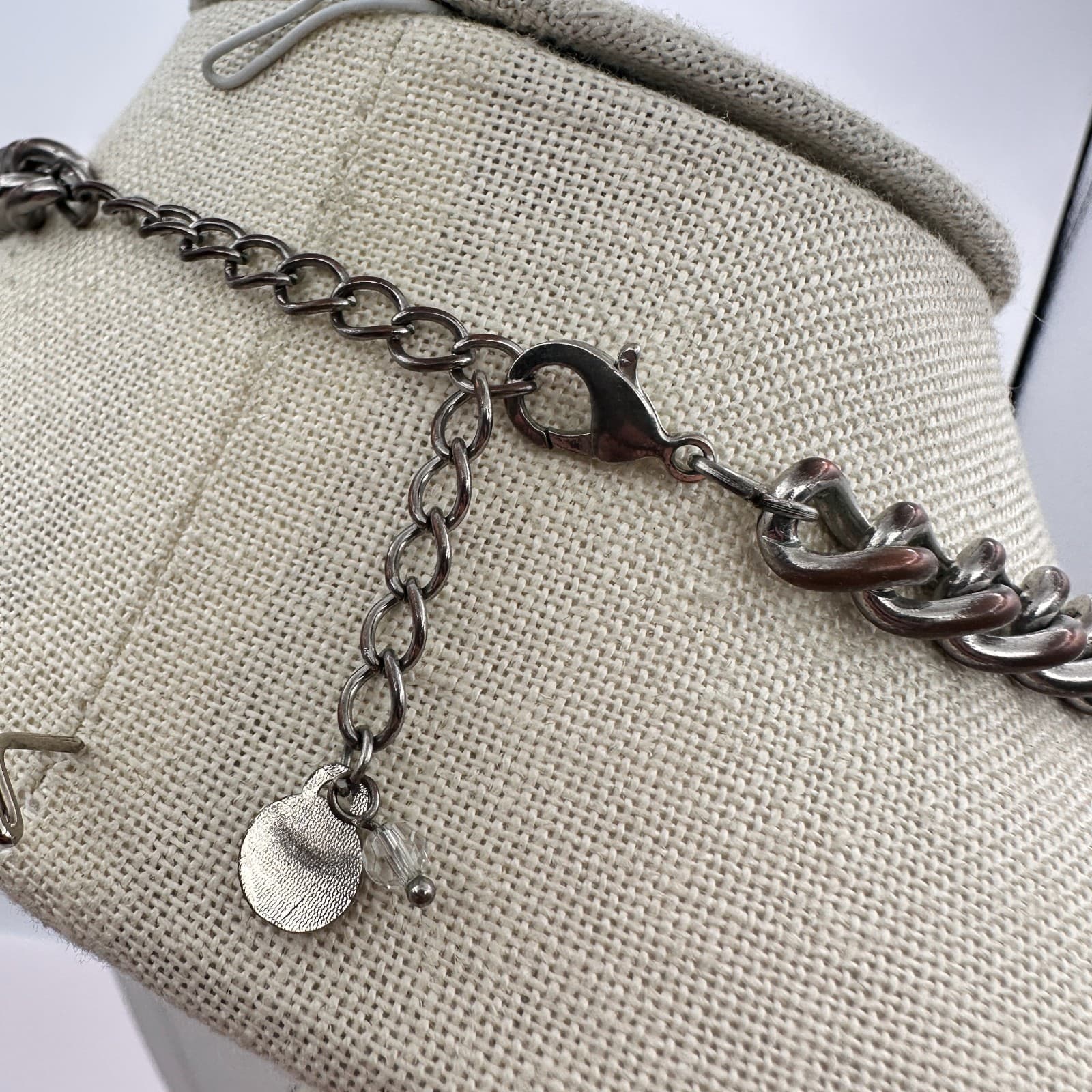 Vintage Y2K Multi-Strand Statement Necklace Rhinestone Beaded Silver Tone Chain - Thumbnail 7