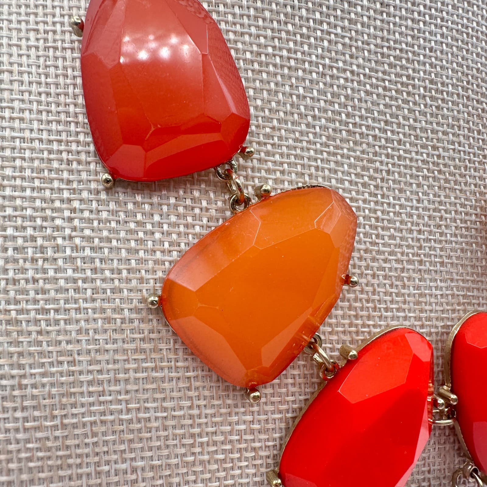 Vintage 90s Gold Tone Red Chunky Bib Necklace Statement Women's Classic Jewelry - Thumbnail 5