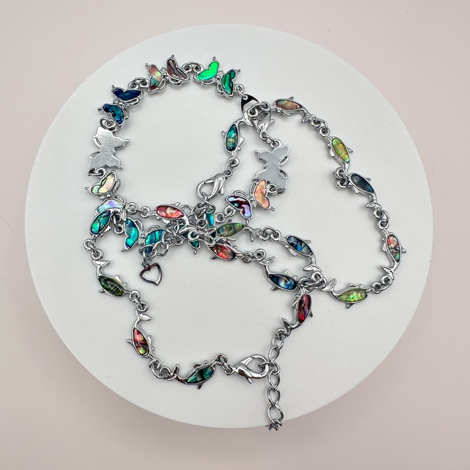 Vintage Y2K Butterfly Dolphin Abalone Inlay Bracelet Set Women's Fashion Jewelry - Thumbnail 2