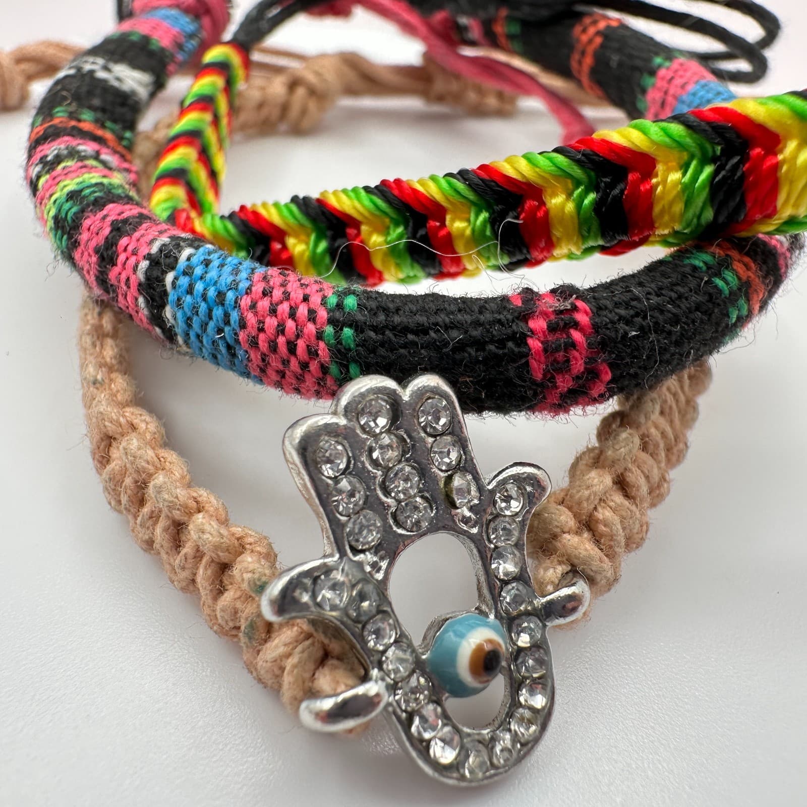 Vintage Y2K Boho Bracelets Set Macrame Hamsa Evil Eye Sunflower Women's Jewelry - Thumbnail 3