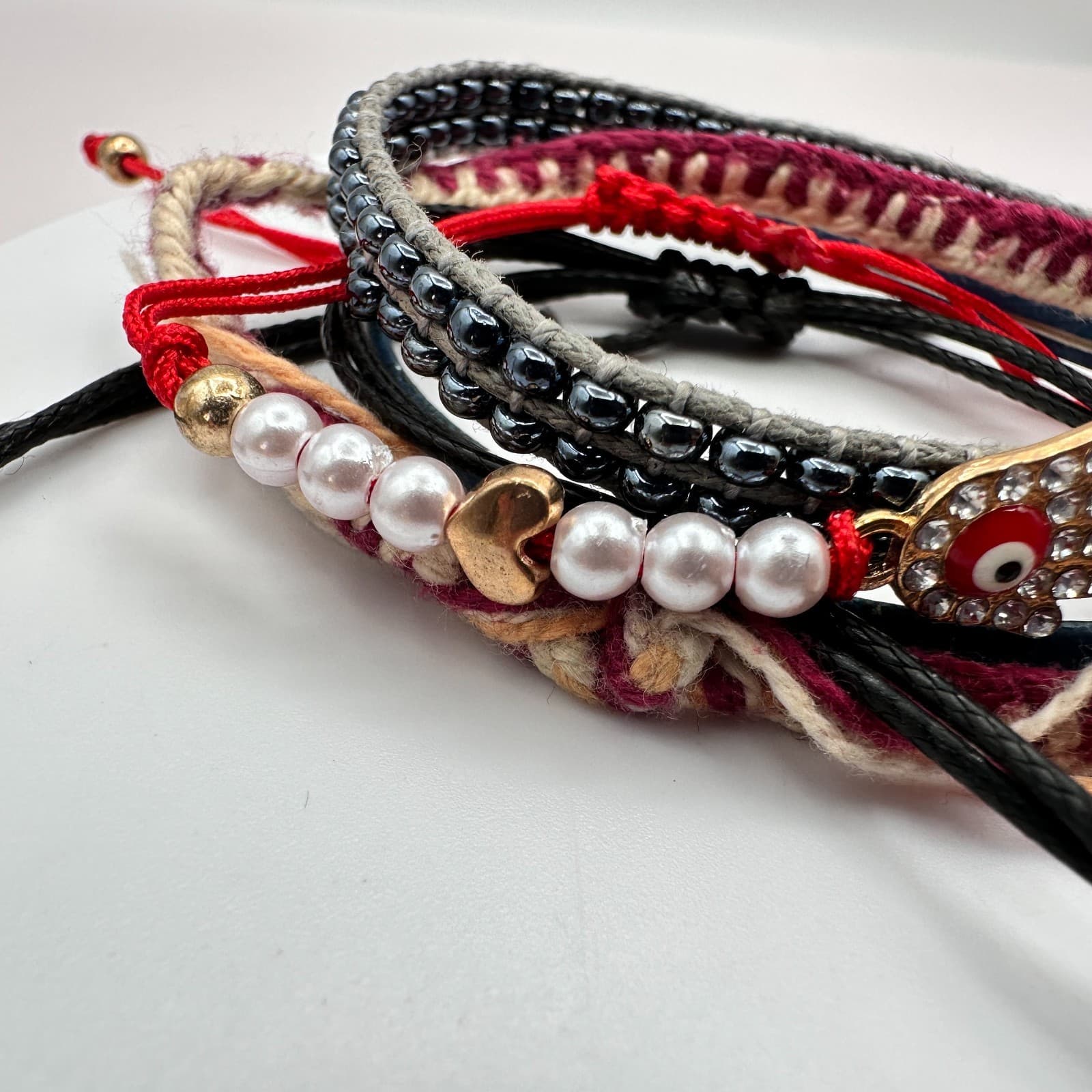 Vintage Y2K Boho Bracelets Set Macrame Hamsa Evil Eye Sunflower Women's Jewelry - Thumbnail 5