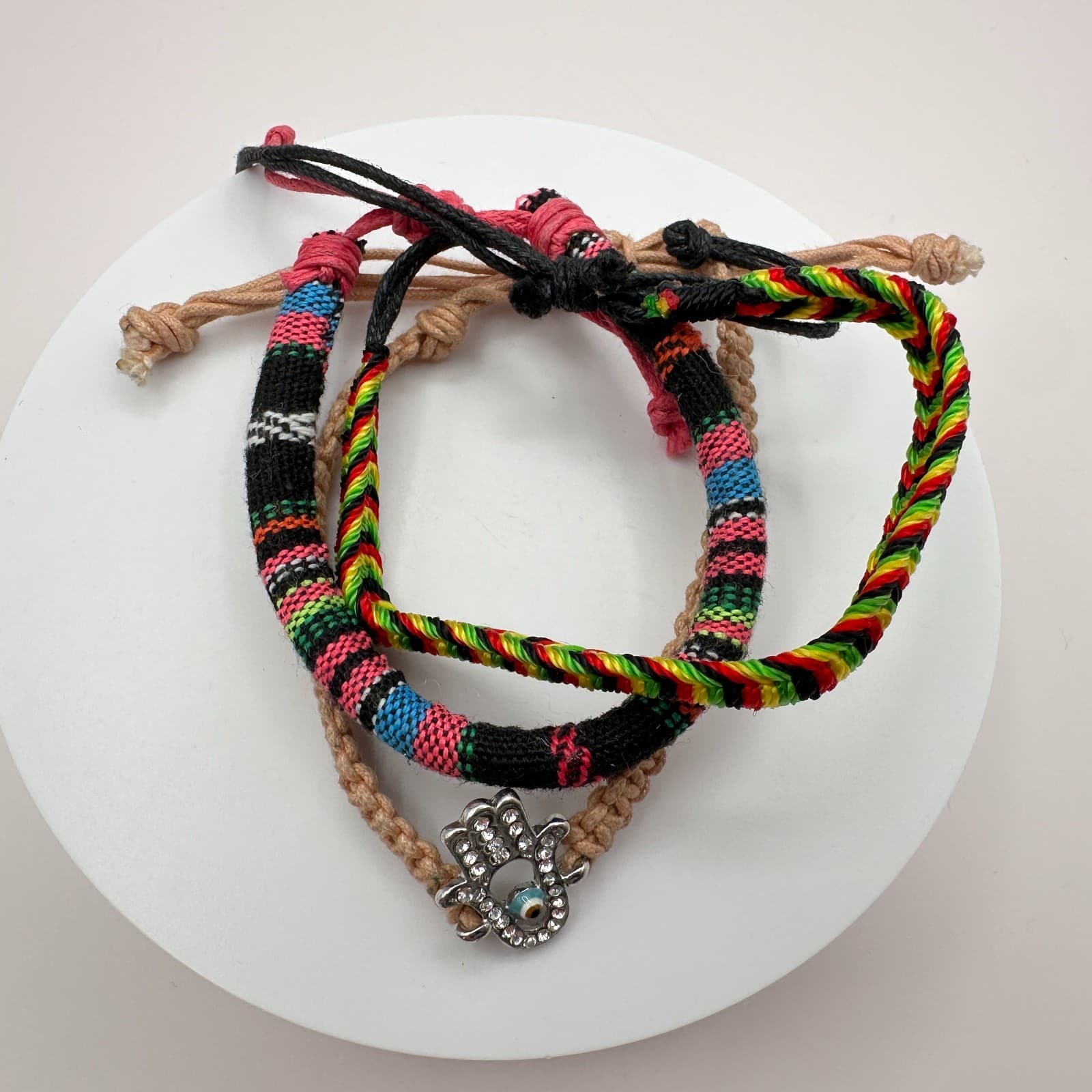 Vintage Y2K Boho Bracelets Set Macrame Hamsa Evil Eye Sunflower Women's Jewelry - Thumbnail 4