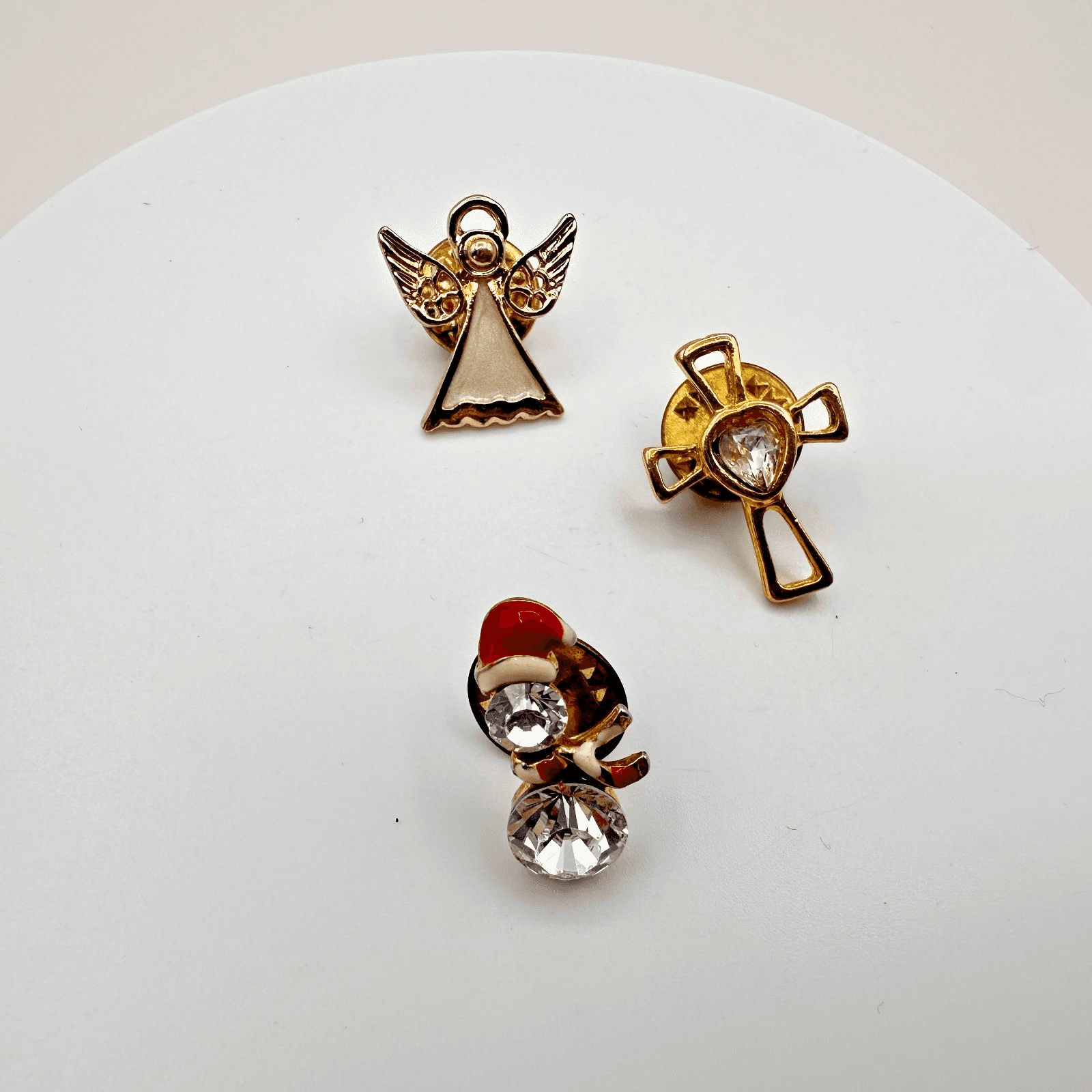 Vintage Y2K Gold Tone Christmas Angel Cross Snowman Lapel Pins Lot Jewelry - Thumbnail 4