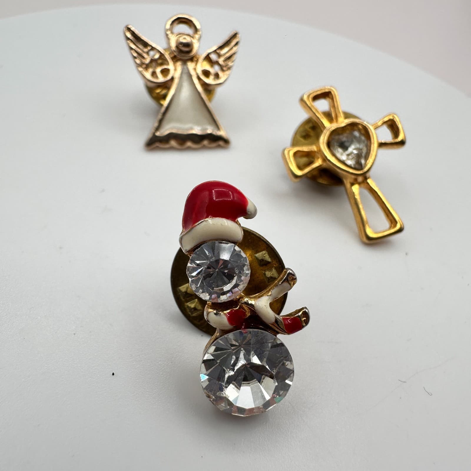 Vintage Y2K Gold Tone Christmas Angel Cross Snowman Lapel Pins Lot Jewelry - Thumbnail 6