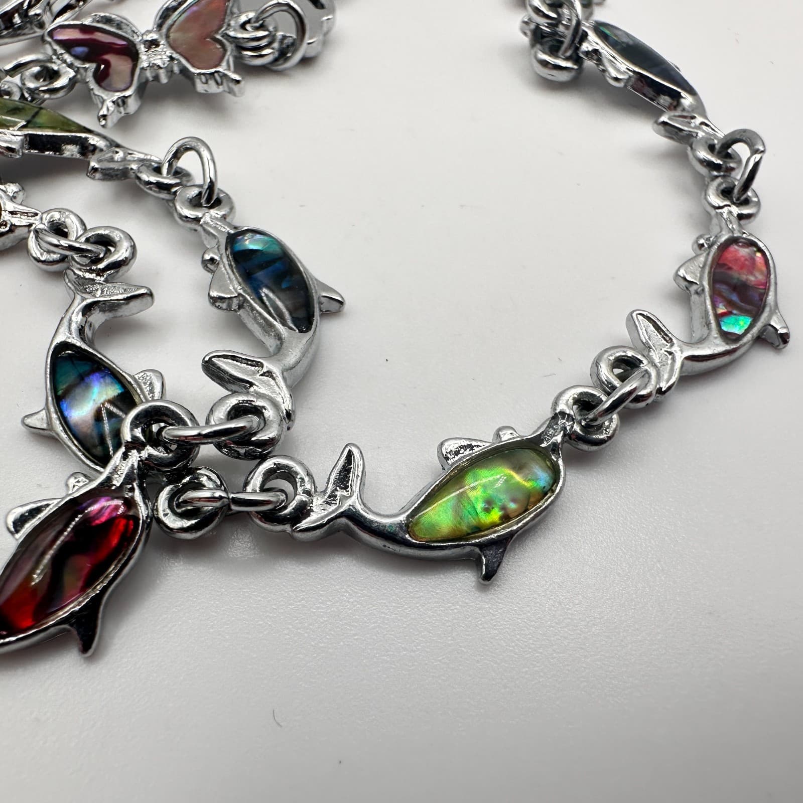 Vintage Y2K Butterfly Dolphin Abalone Inlay Bracelet Set Women's Fashion Jewelry - Thumbnail 4