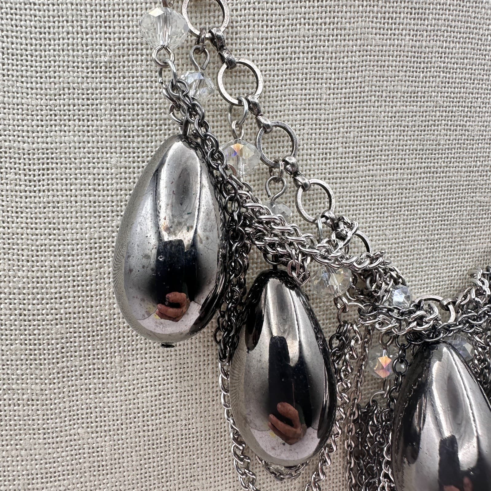 Vintage Y2K Silver Tone Teardrop Bib Necklace Boho Retro Women's Classic Jewelry - Thumbnail 4