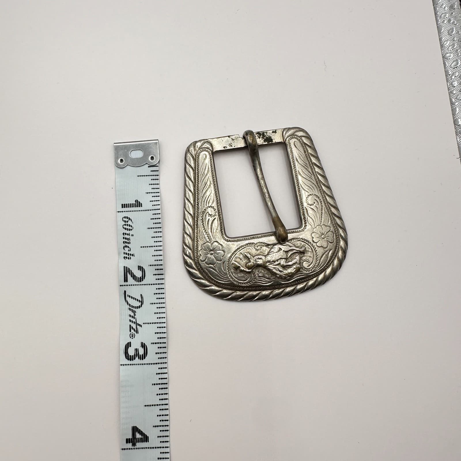 Vintage 80s 90s Western Floral Engraved Slotted Concho Belt Buckles Set - Thumbnail 9