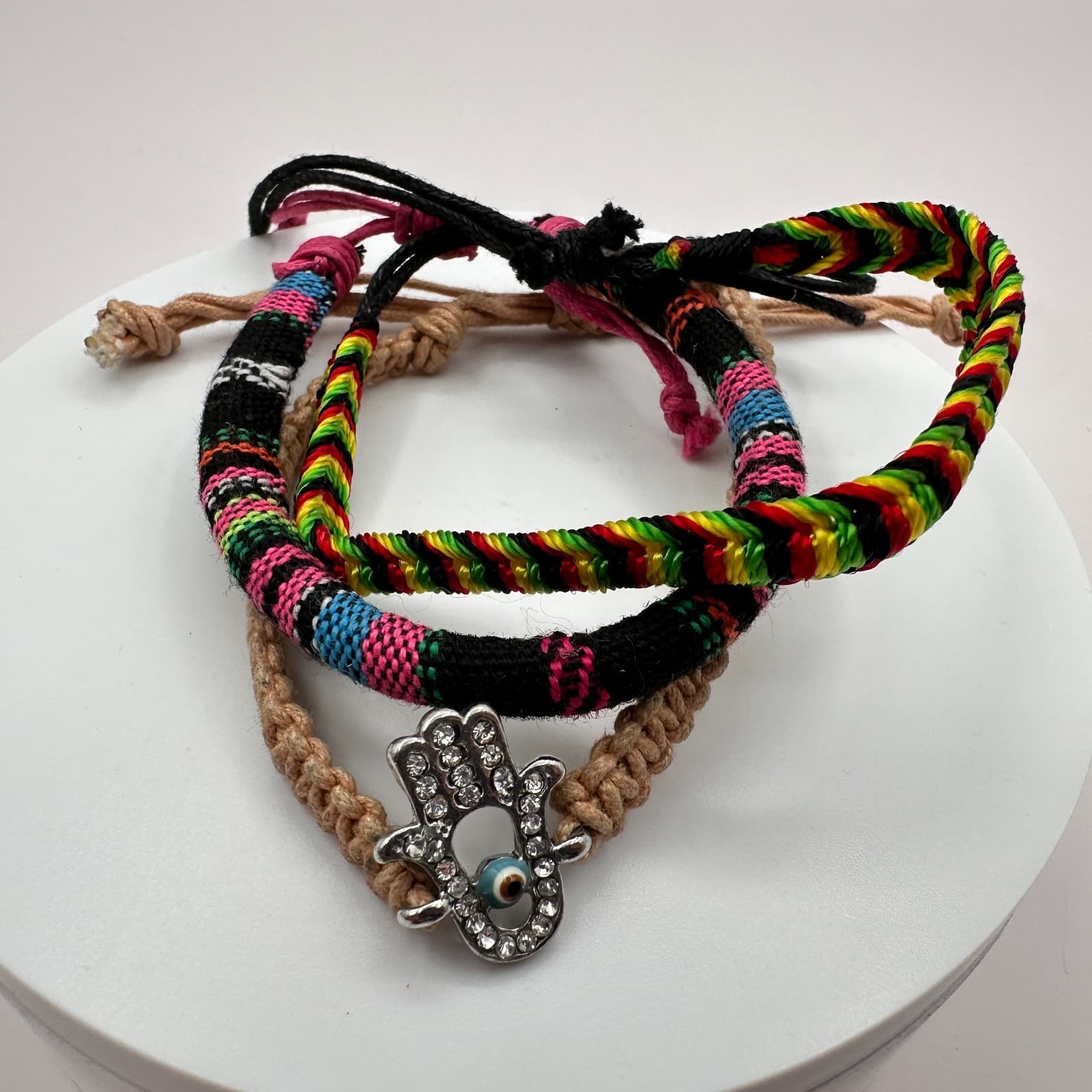 Vintage Y2K Boho Bracelets Set Macrame Hamsa Evil Eye Sunflower Women's Jewelry - Thumbnail 2