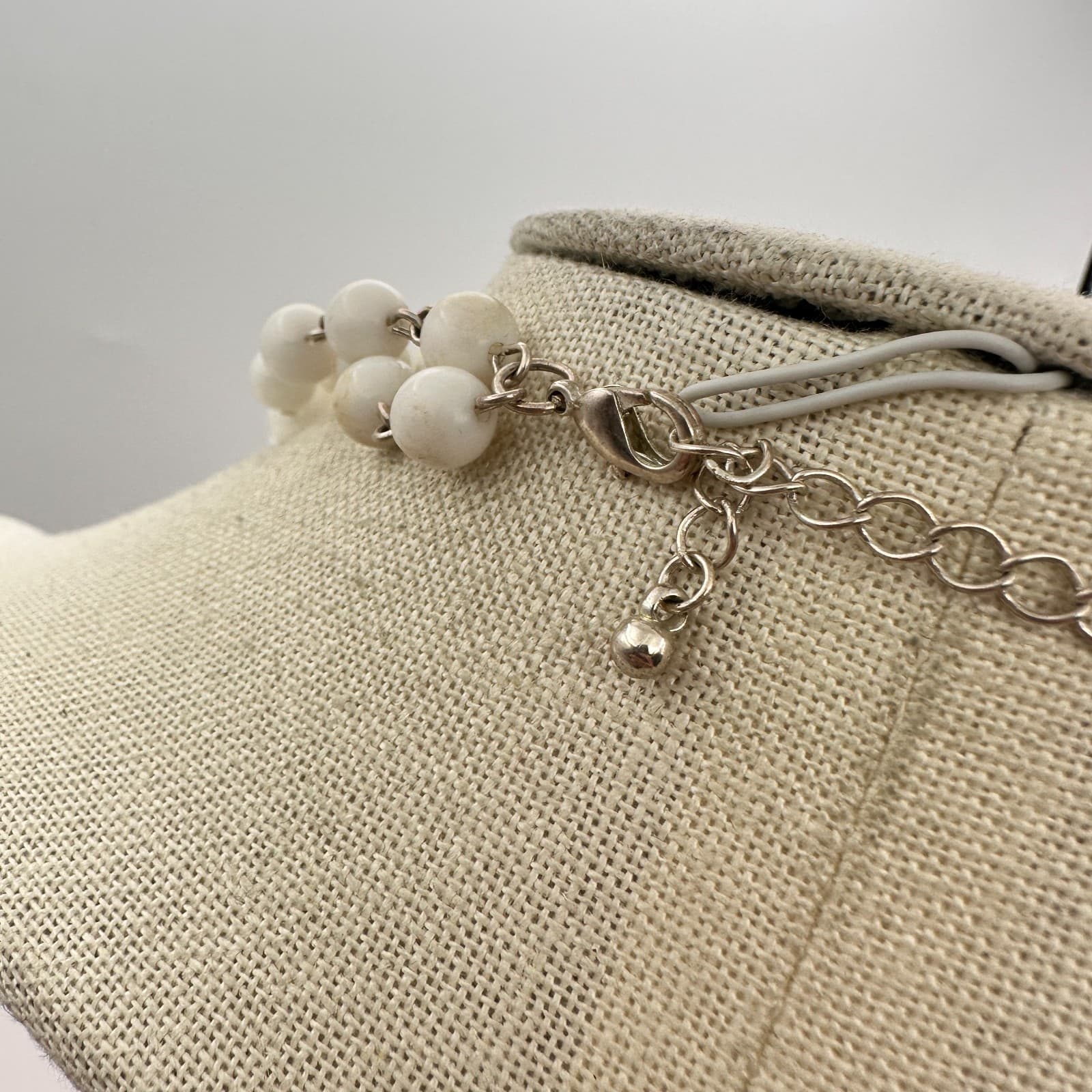Vintage Y2K Silver Tone White Double Strand Beaded Necklace Statement Jewelry - Thumbnail 9