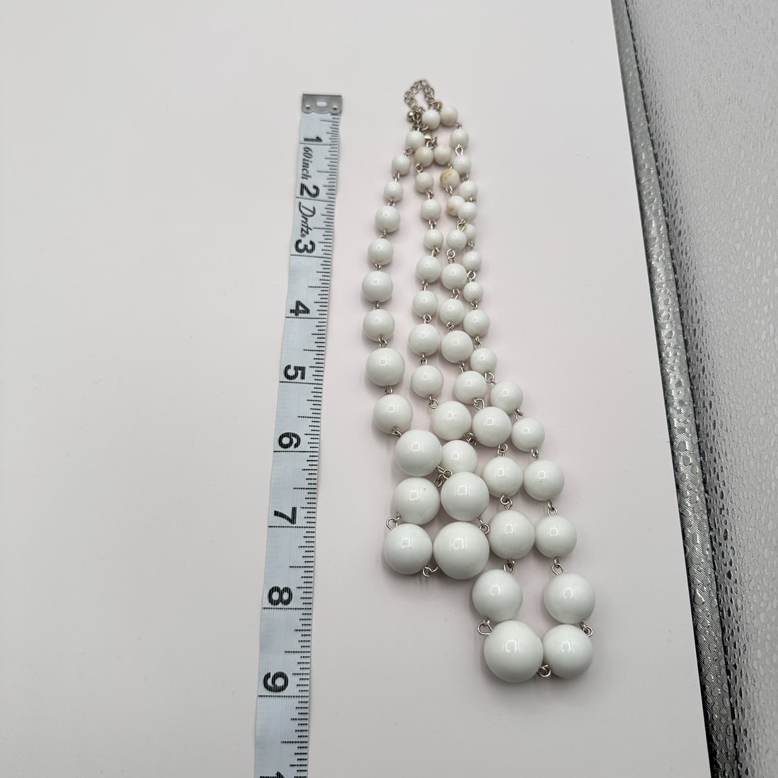 Vintage Y2K Silver Tone White Double Strand Beaded Necklace Statement Jewelry - Thumbnail 10