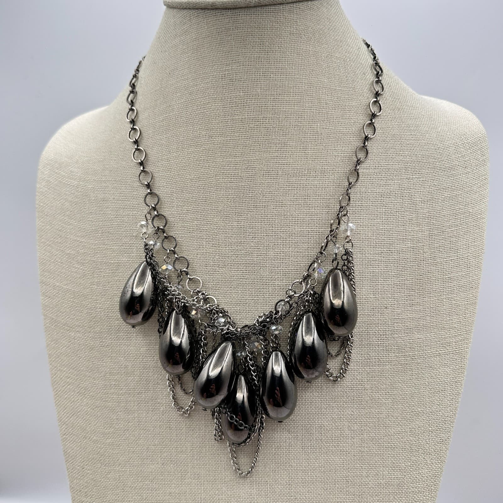 Vintage Y2K Silver Tone Teardrop Bib Necklace Boho Retro Women's Classic Jewelry - Thumbnail 7