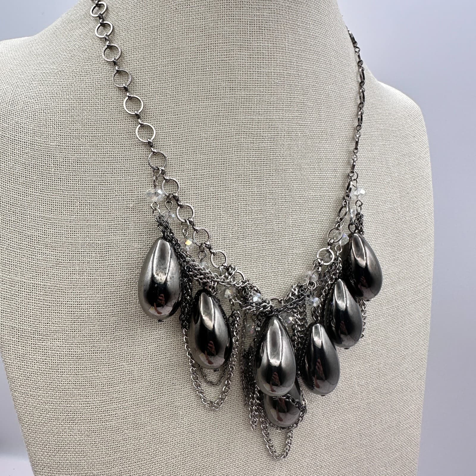 Vintage Y2K Silver Tone Teardrop Bib Necklace Boho Retro Women's Classic Jewelry - Thumbnail 6