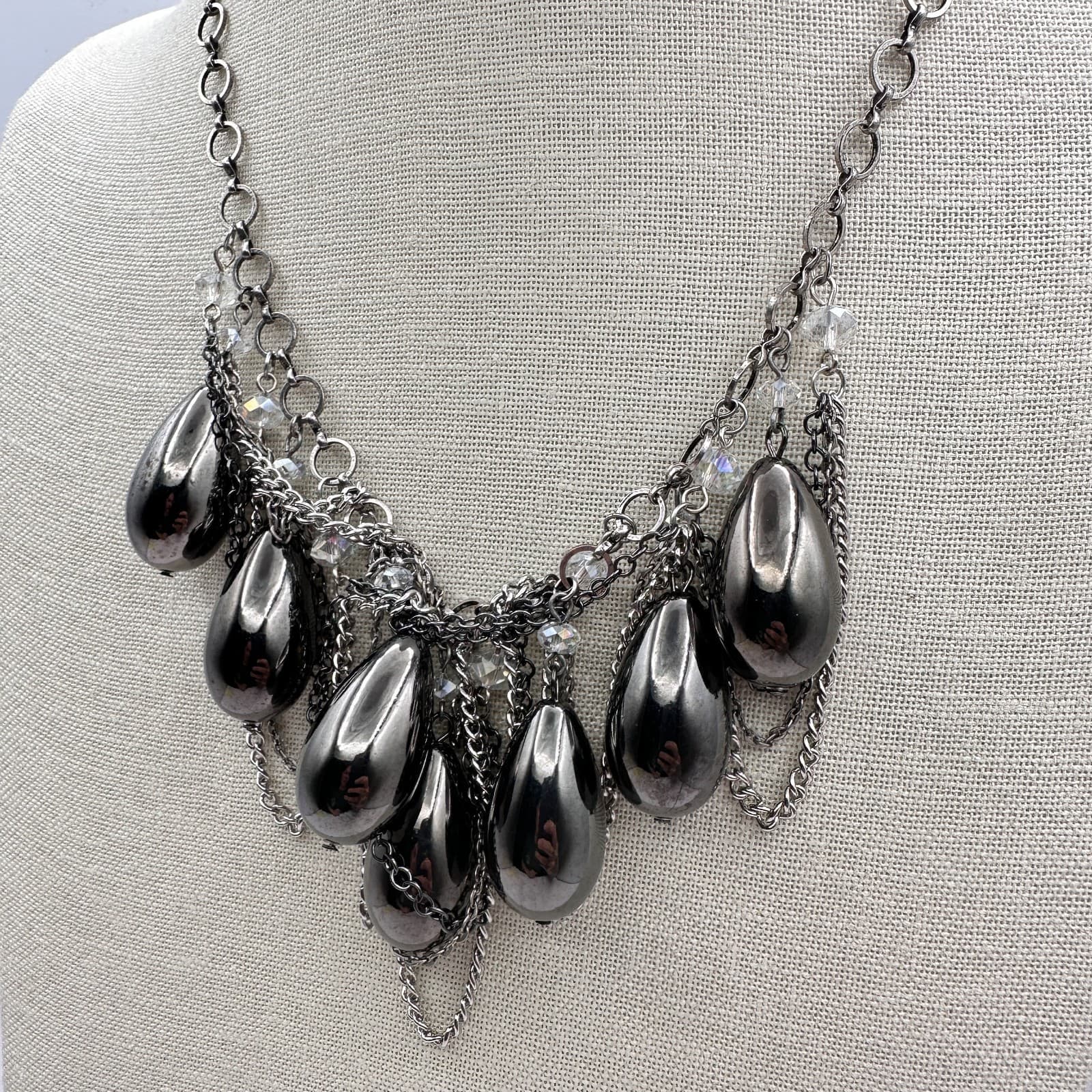 Vintage Y2K Silver Tone Teardrop Bib Necklace Boho Retro Women's Classic Jewelry - Thumbnail 5