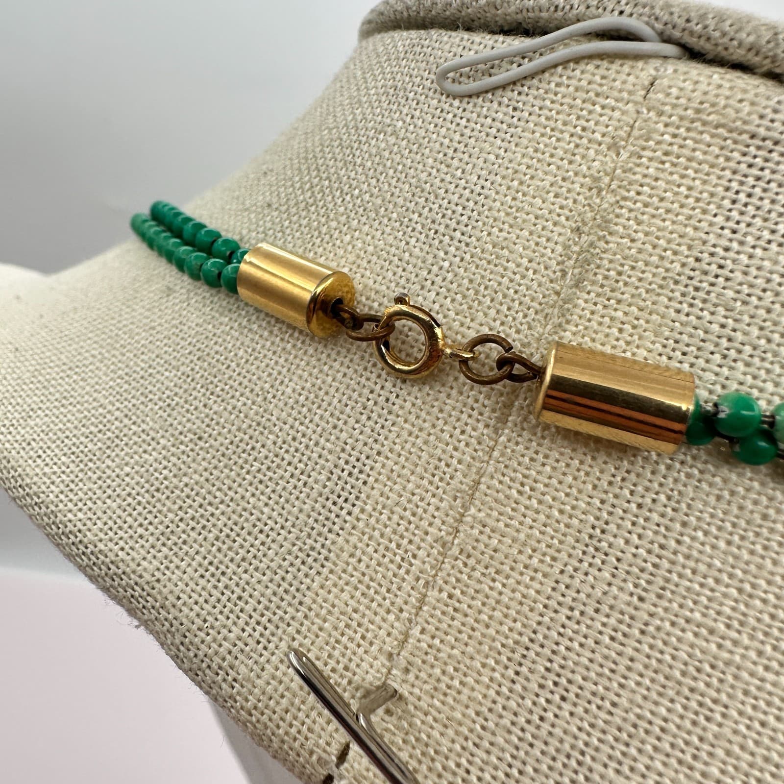 Vintage 90s Emerald Green Beaded Double Strand Necklace Handcrafted Mala Jewelry - Thumbnail 7