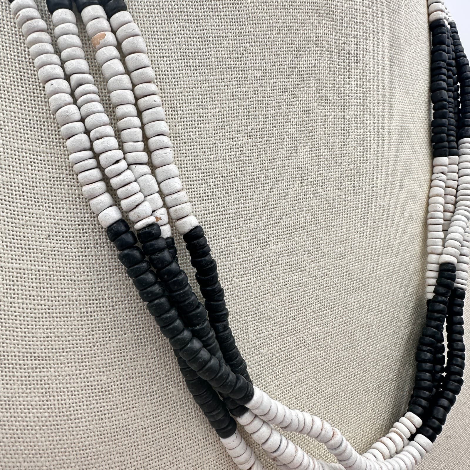 Vintage Y2K Multi-Strand Beaded Black White Necklace Statement Women's Jewelry - Thumbnail 3