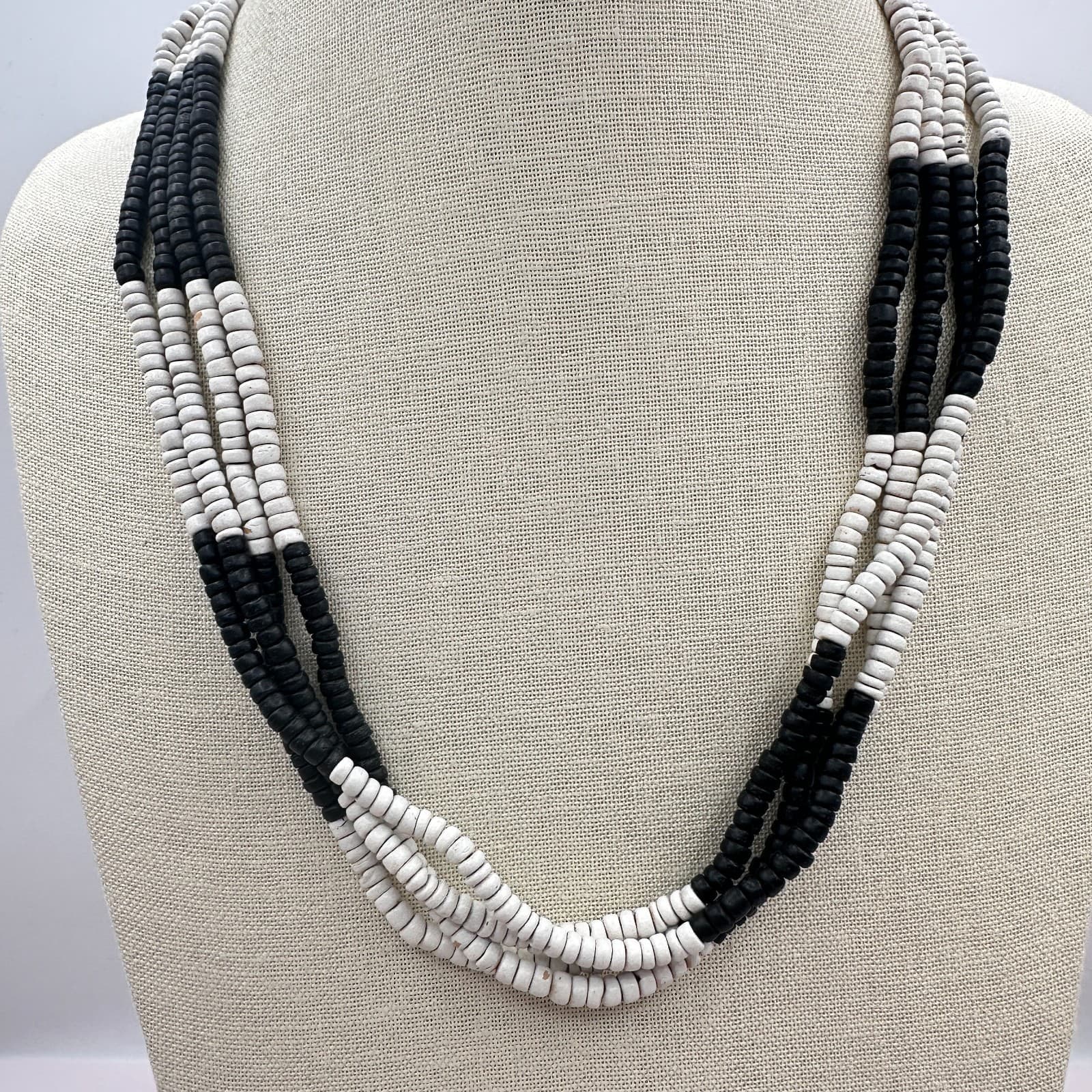 Vintage Y2K Multi-Strand Beaded Black White Necklace Statement Women's Jewelry - Thumbnail 6
