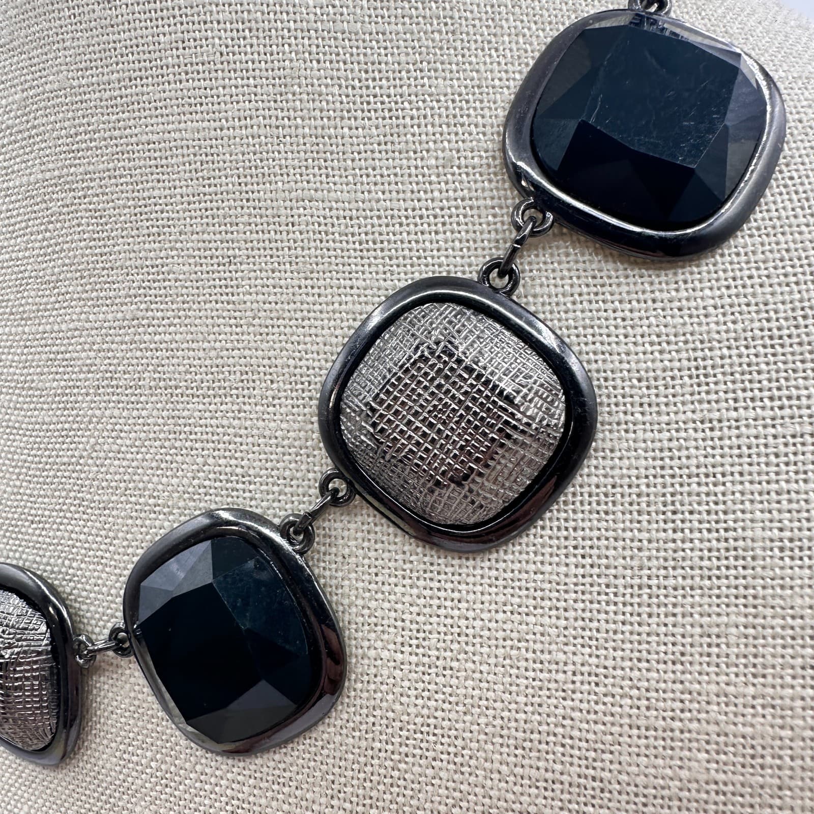 Vintage Y2K Black Faceted Silver Textured Necklace Statement Women's Jewelry - Thumbnail 6