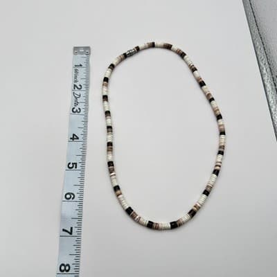Vintage 80s Tiger Beads & White Black Clam Puka Shell Necklace Surfer Jewelry - Thumbnail 10
