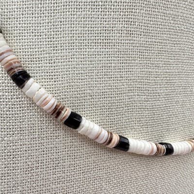 Vintage 80s Tiger Beads & White Black Clam Puka Shell Necklace Surfer Jewelry - Thumbnail 4