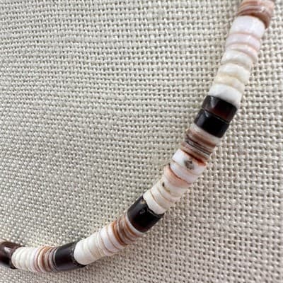 Vintage 80s Tiger Beads & White Black Clam Puka Shell Necklace Surfer Jewelry - Thumbnail 7