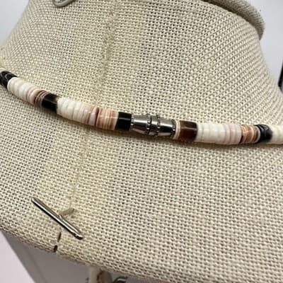 Vintage 80s Tiger Beads & White Black Clam Puka Shell Necklace Surfer Jewelry - Thumbnail 9