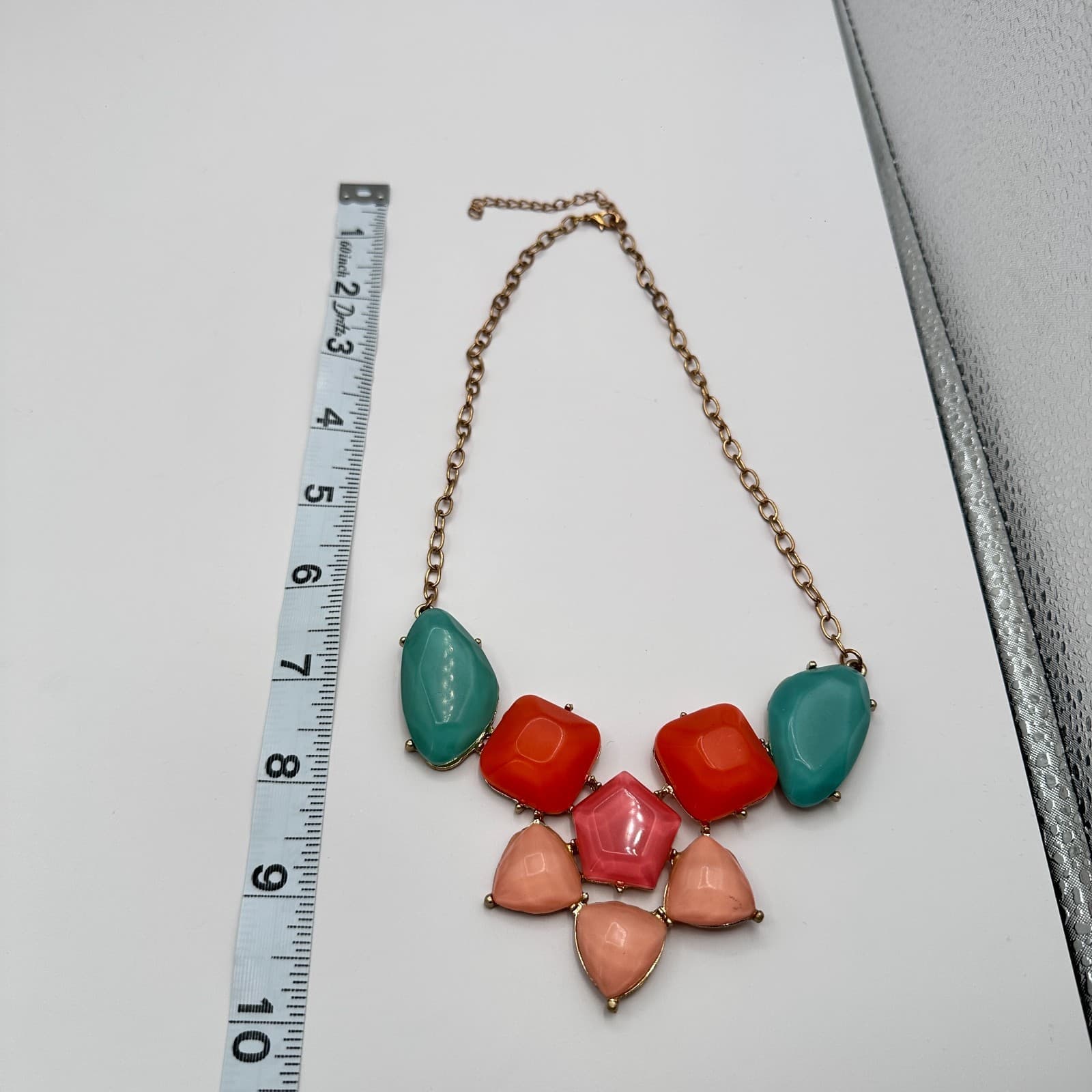 Vintage 90s Geometric Glass Statement Necklace Women's Classic Fashion Jewelry - Thumbnail 11