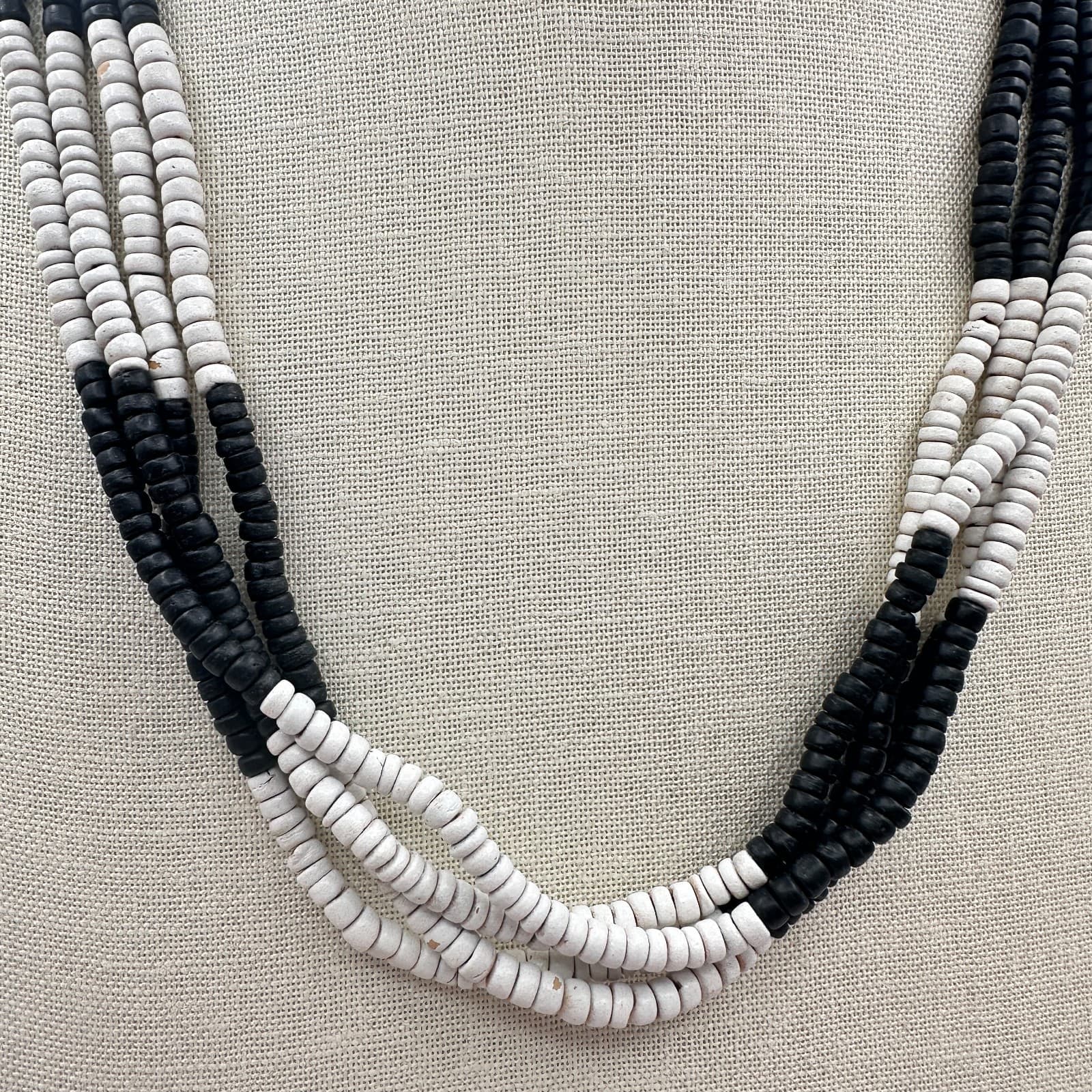 Vintage Y2K Multi-Strand Beaded Black White Necklace Statement Women's Jewelry - Thumbnail 9
