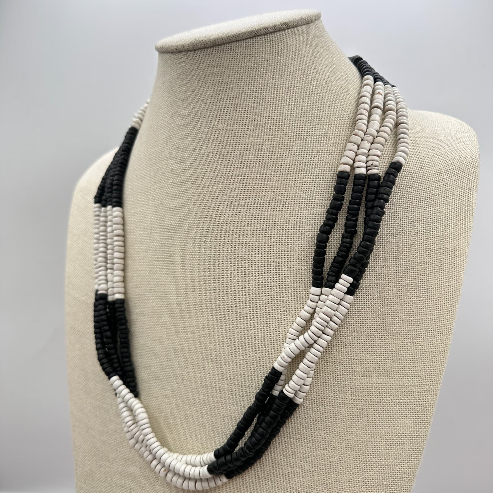 Vintage Y2K Multi-Strand Beaded Black White Necklace Statement Women's Jewelry - Thumbnail 8