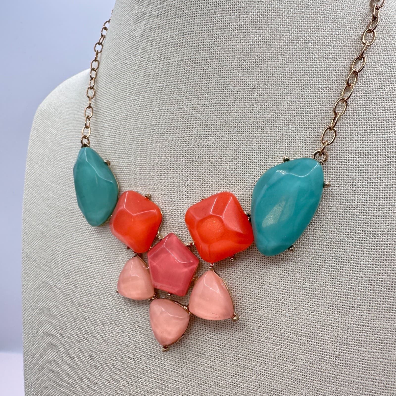Vintage 90s Geometric Glass Statement Necklace Women's Classic Fashion Jewelry - Thumbnail 6