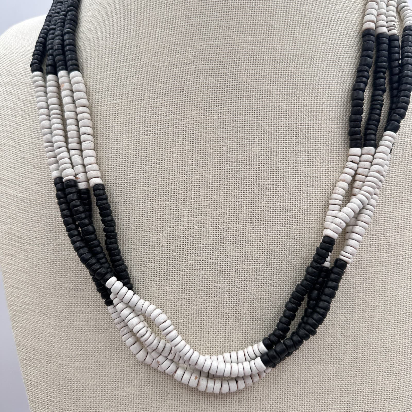 Vintage Y2K Multi-Strand Beaded Black White Necklace Statement Women's Jewelry - Thumbnail 2