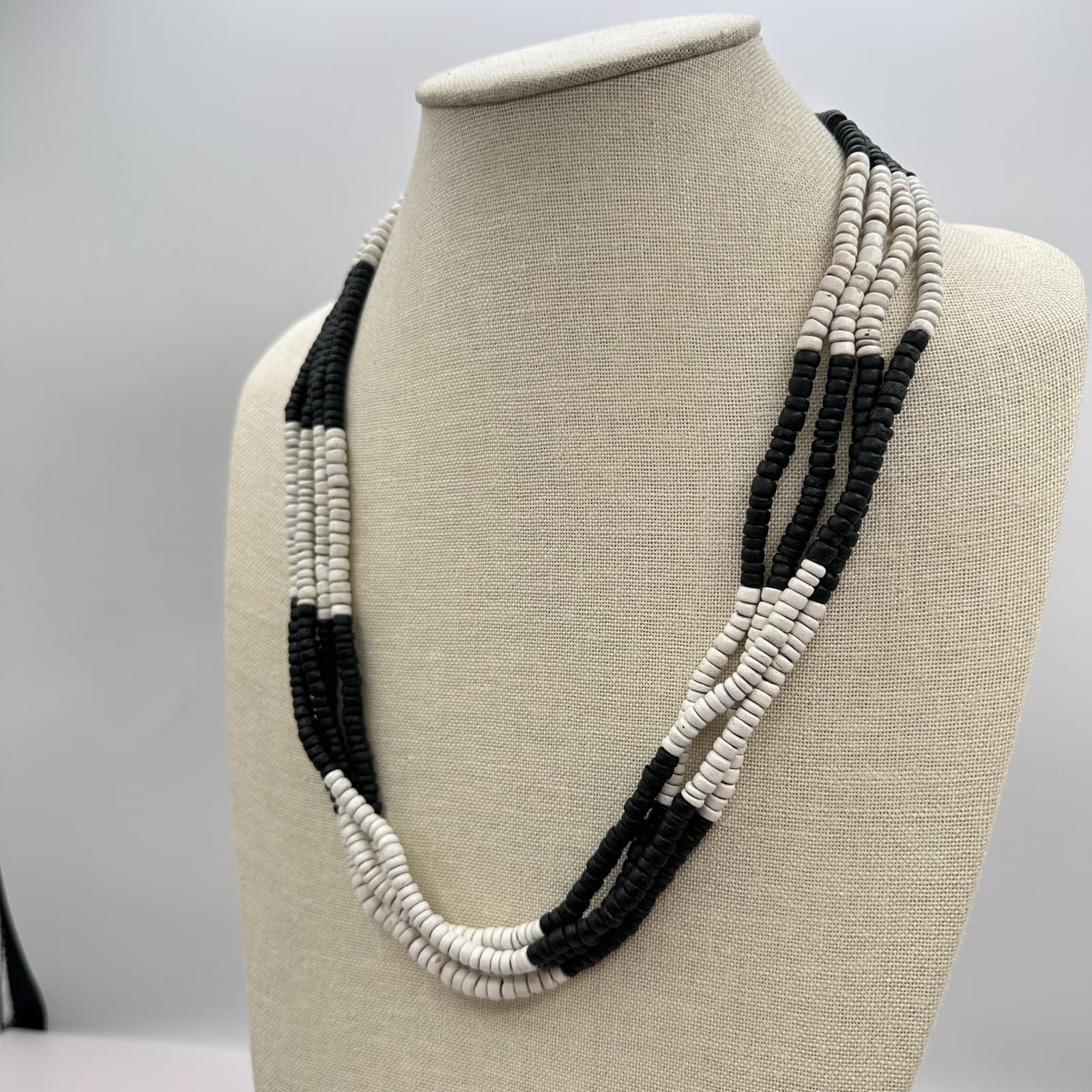 Vintage Y2K Multi-Strand Beaded Black White Necklace Statement Women's Jewelry - Thumbnail 7