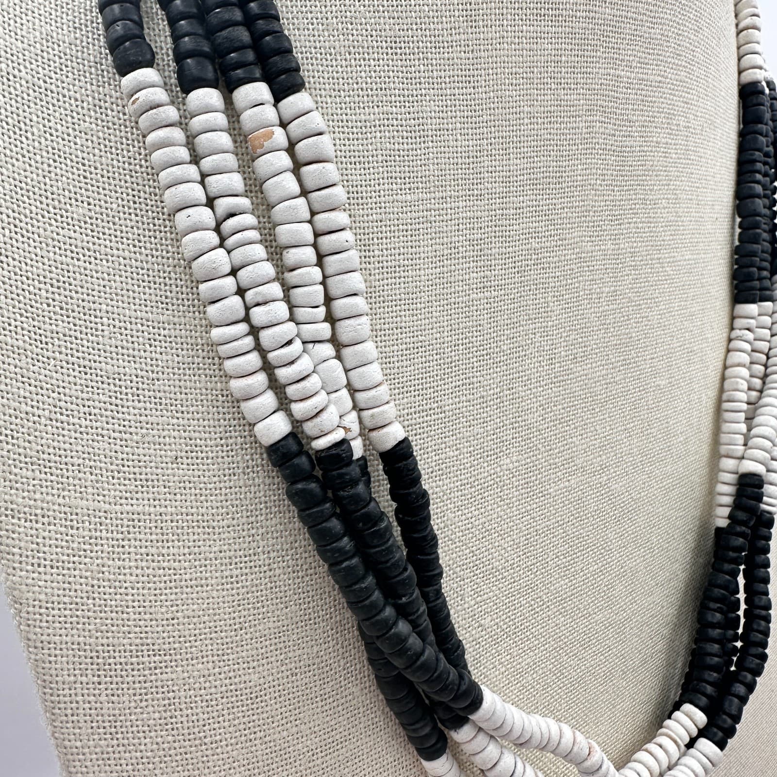 Vintage Y2K Multi-Strand Beaded Black White Necklace Statement Women's Jewelry - Thumbnail 5