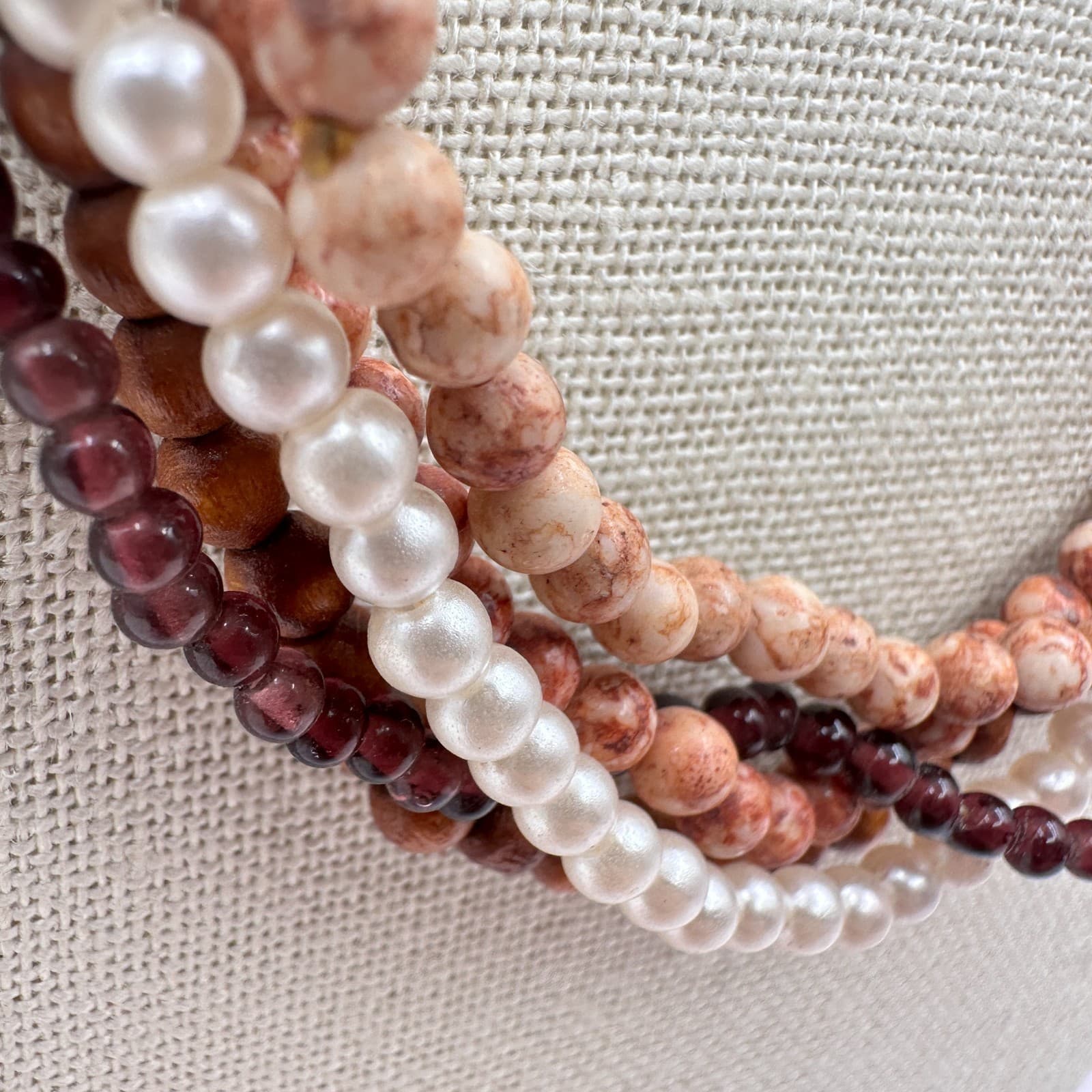 Vintage Y2K Round Faux Pearl Beaded Necklace Set Women's Classic Fashion Jewelry - Thumbnail 7