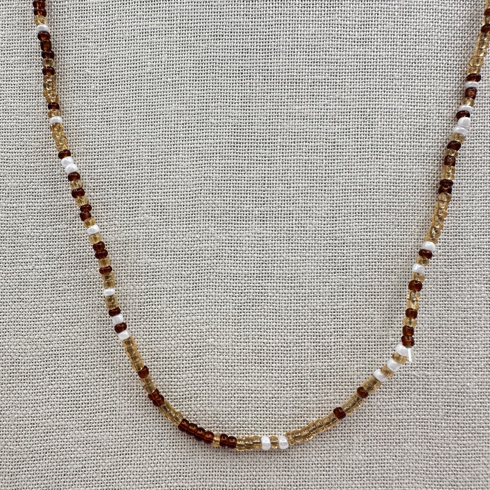 Vintage 70s Artisan Earth tone Glass Bead Strand Necklace Honey Amber Jewelry - Thumbnail 3