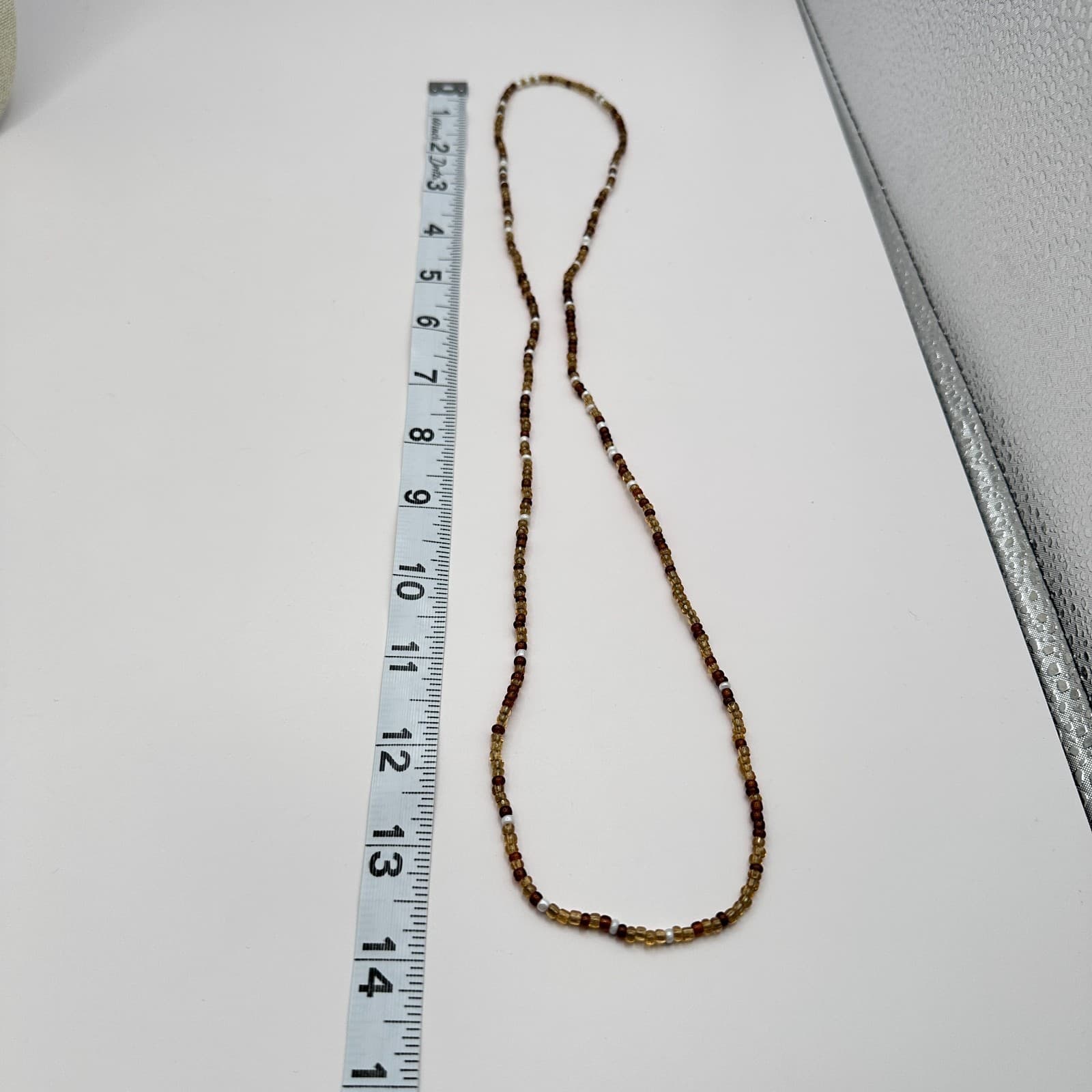 Vintage 70s Artisan Earth tone Glass Bead Strand Necklace Honey Amber Jewelry - Thumbnail 8