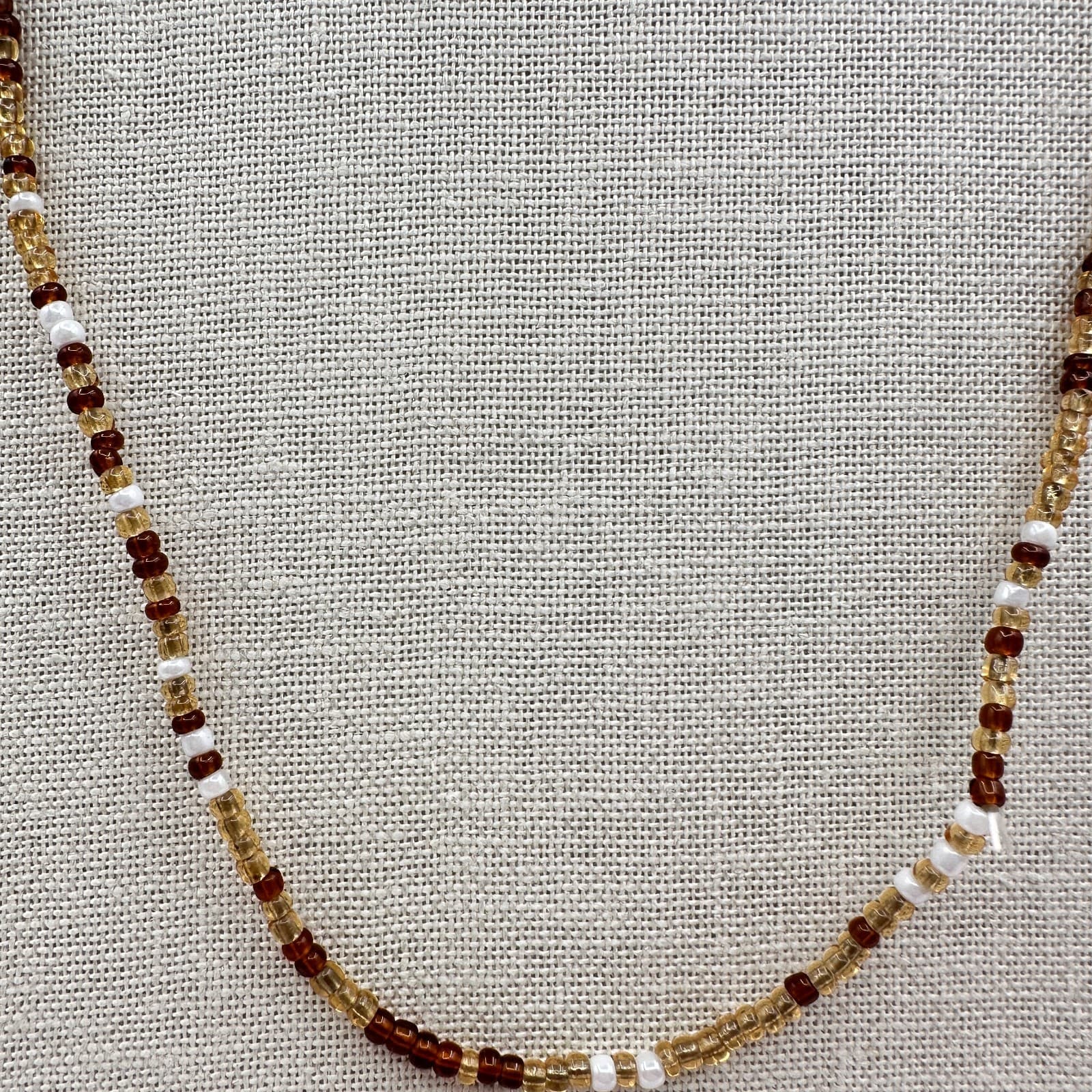 Vintage 70s Artisan Earth tone Glass Bead Strand Necklace Honey Amber Jewelry - Thumbnail 4