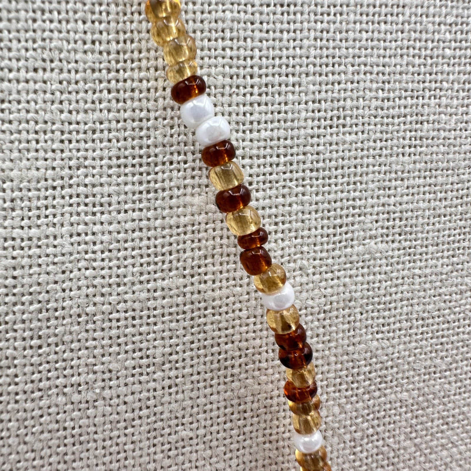 Vintage 70s Artisan Earth tone Glass Bead Strand Necklace Honey Amber Jewelry - Thumbnail 5