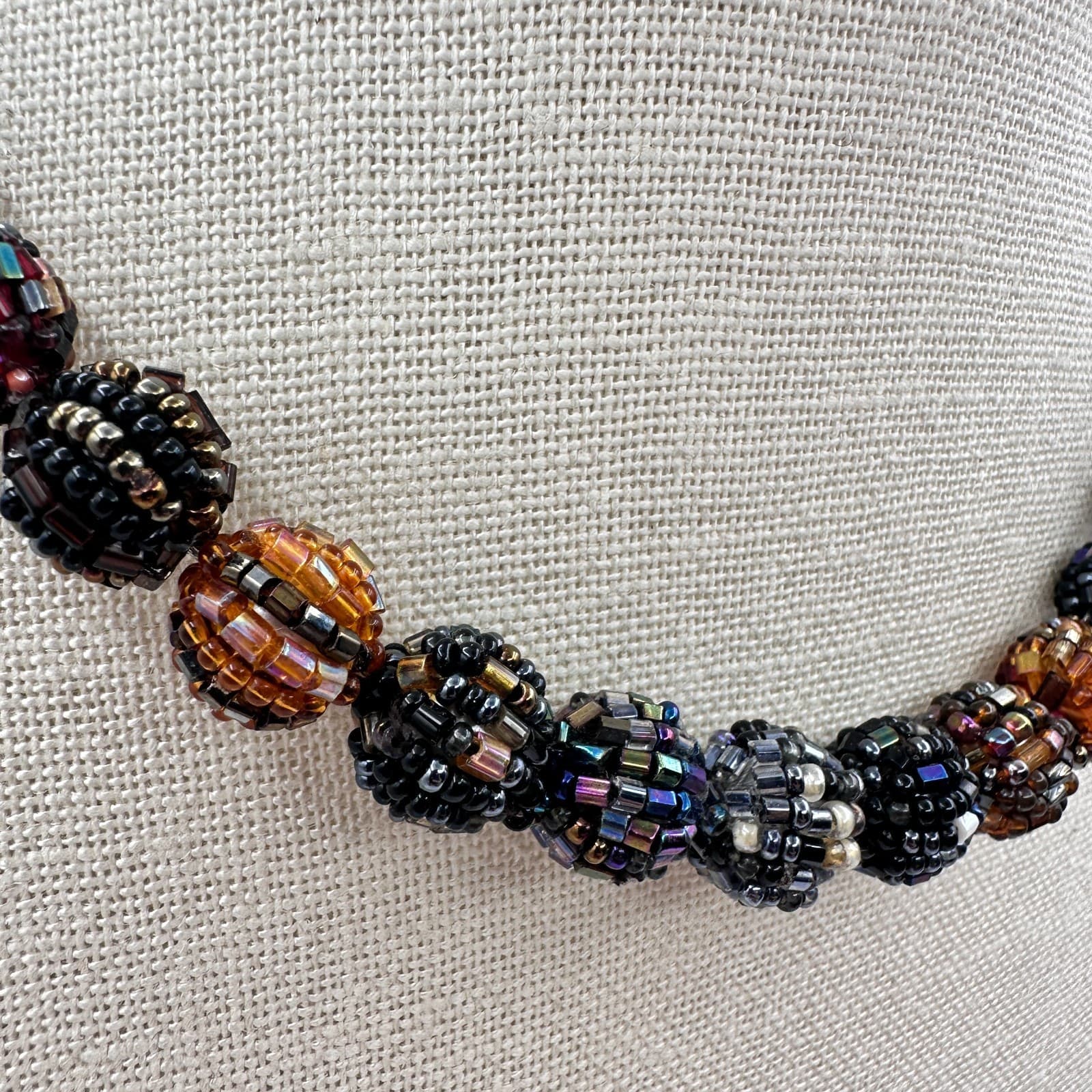 Vintage 80s MultiColor Bead Crochet Ball Necklace Chic Beaded Choker Jewelry - Thumbnail 5