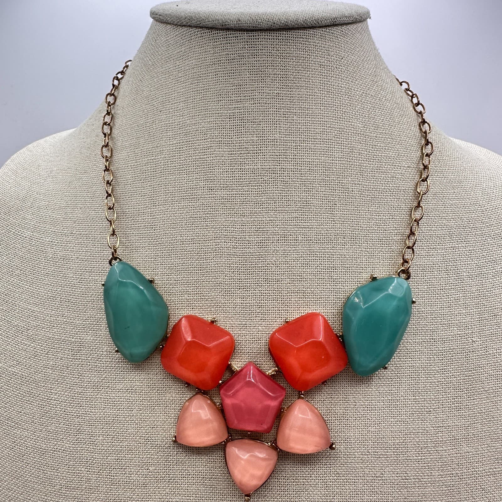 Vintage 90s Geometric Glass Statement Necklace Women's Classic Fashion Jewelry - Thumbnail 7