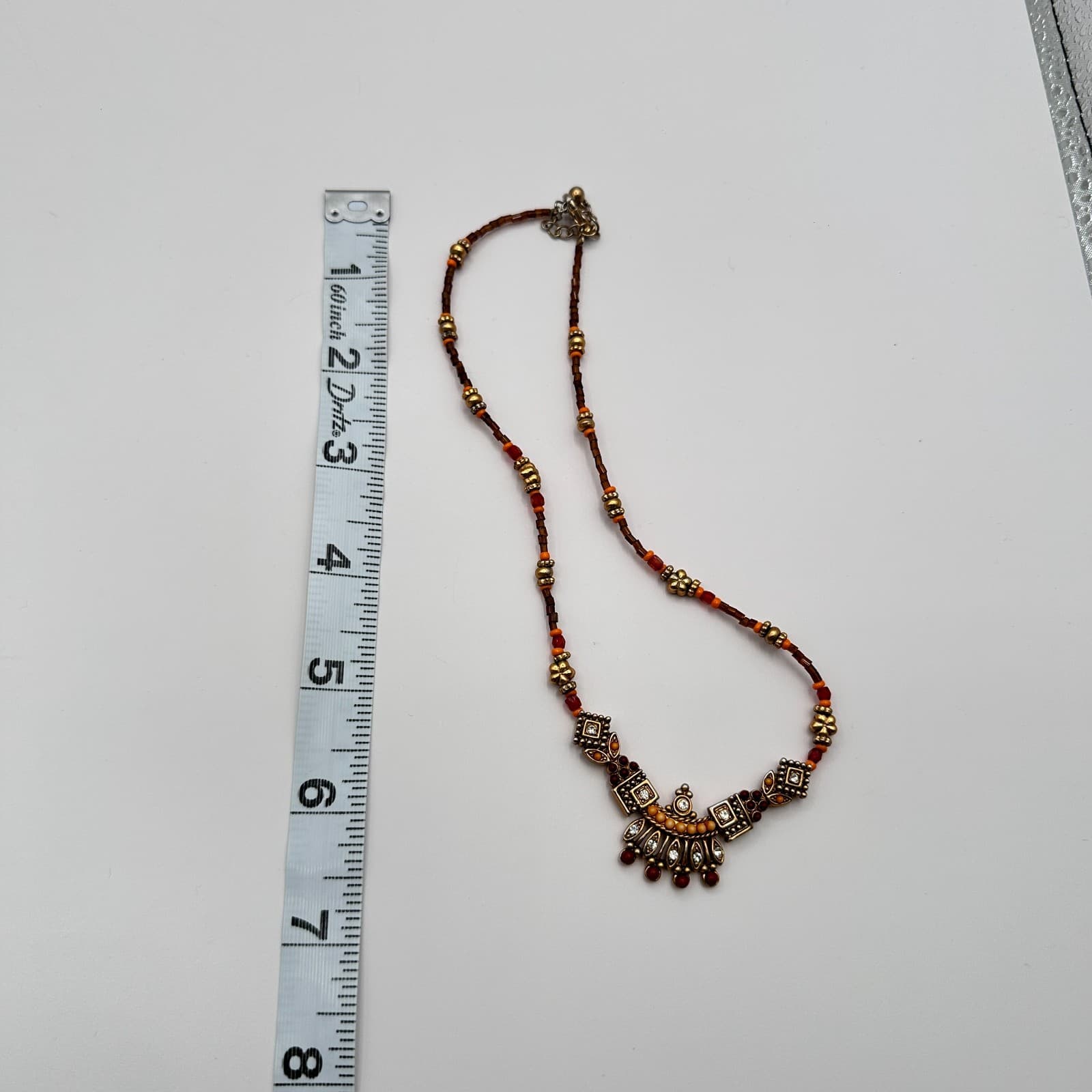 Vintage Y2K Gold Tone Rhinestone Seed Beaded Necklace Boho Women's Jewelry - Thumbnail 9