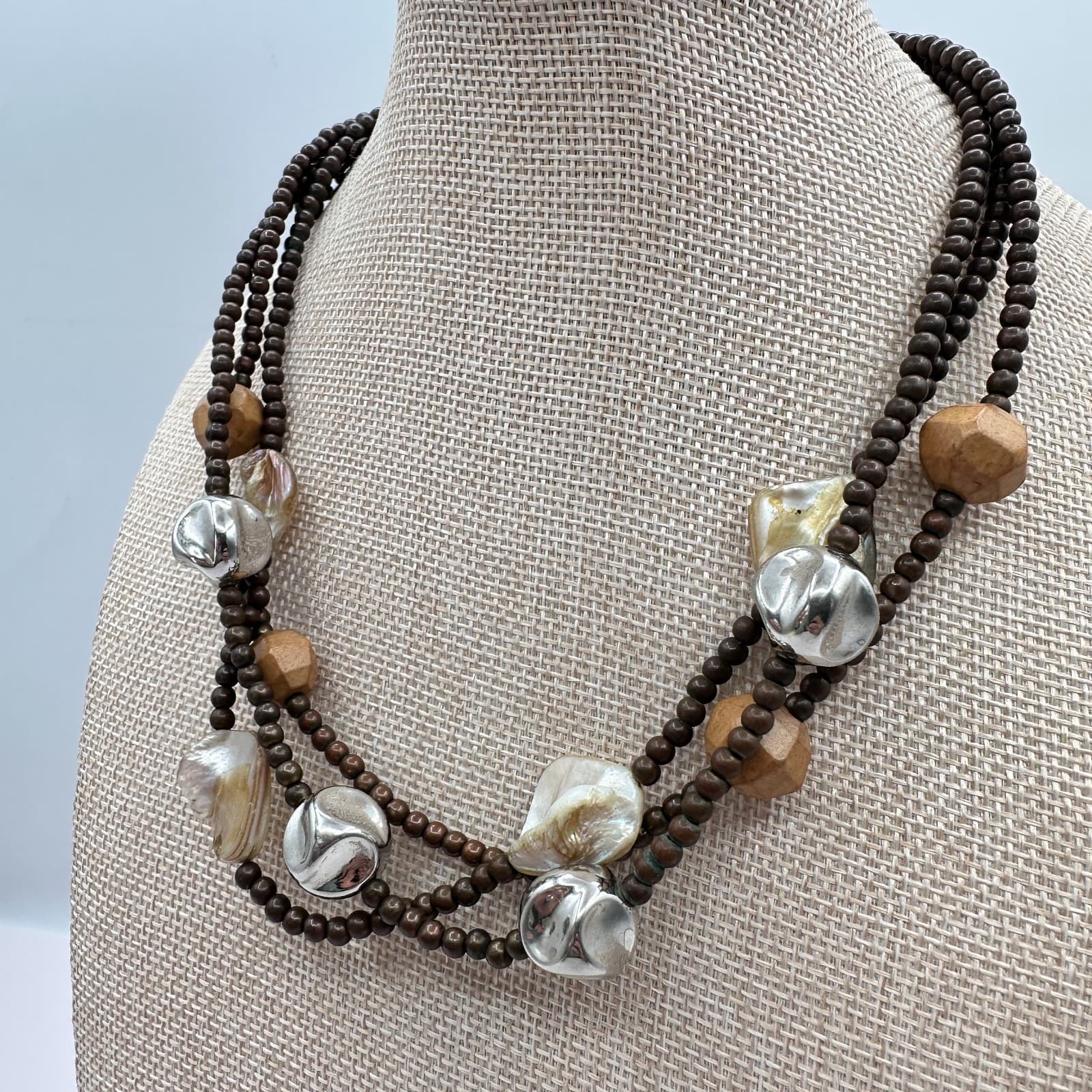 Vintage Y2K Multi Strand Beaded Necklace Boho Statement Women's Classic Jewelry - Thumbnail 7