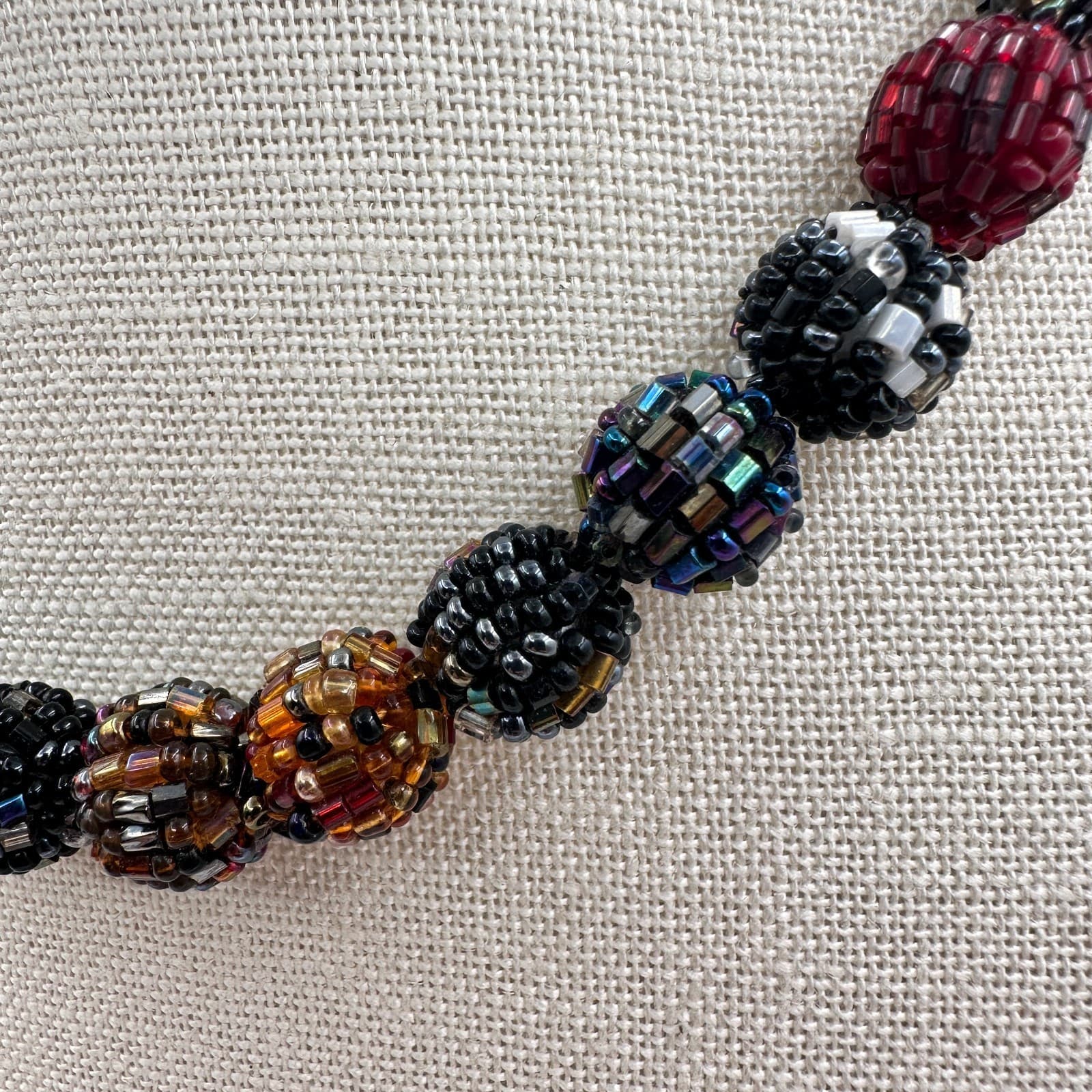 Vintage 80s MultiColor Bead Crochet Ball Necklace Chic Beaded Choker Jewelry - Thumbnail 7