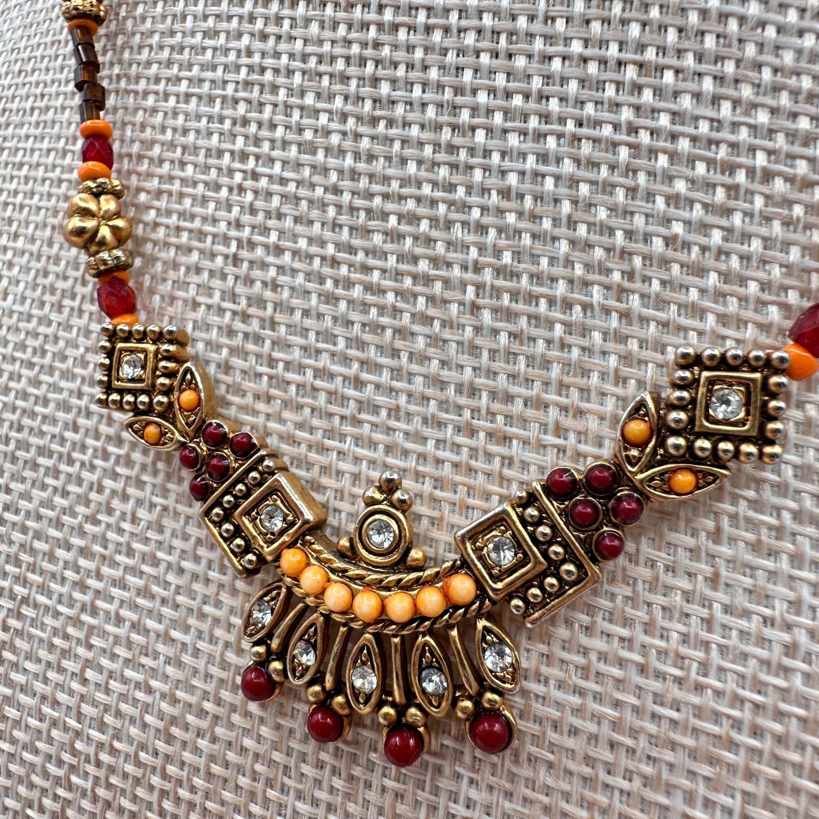 Vintage Y2K Gold Tone Rhinestone Seed Beaded Necklace Boho Women's Jewelry - Thumbnail 6