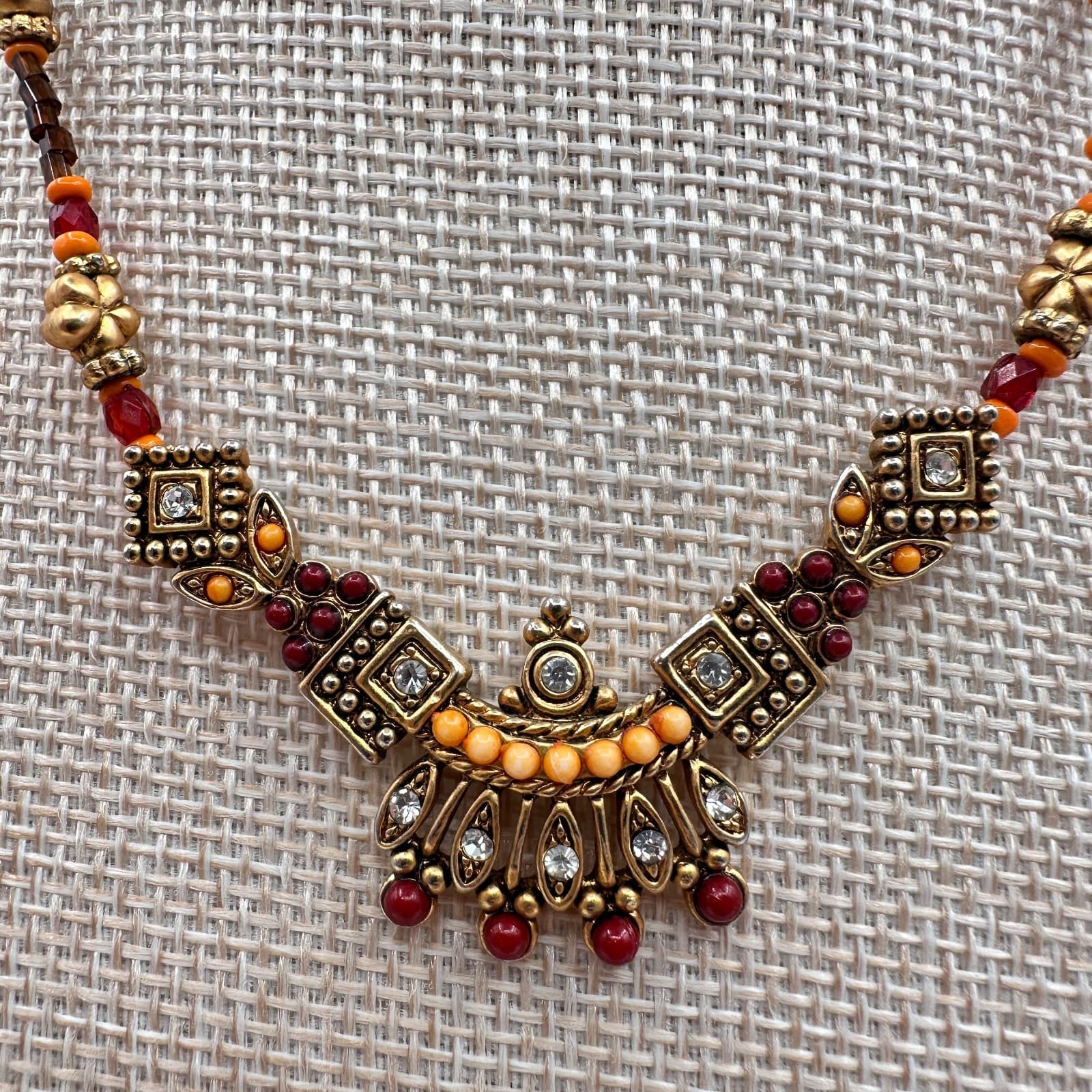 Vintage Y2K Gold Tone Rhinestone Seed Beaded Necklace Boho Women's Jewelry - Thumbnail 3