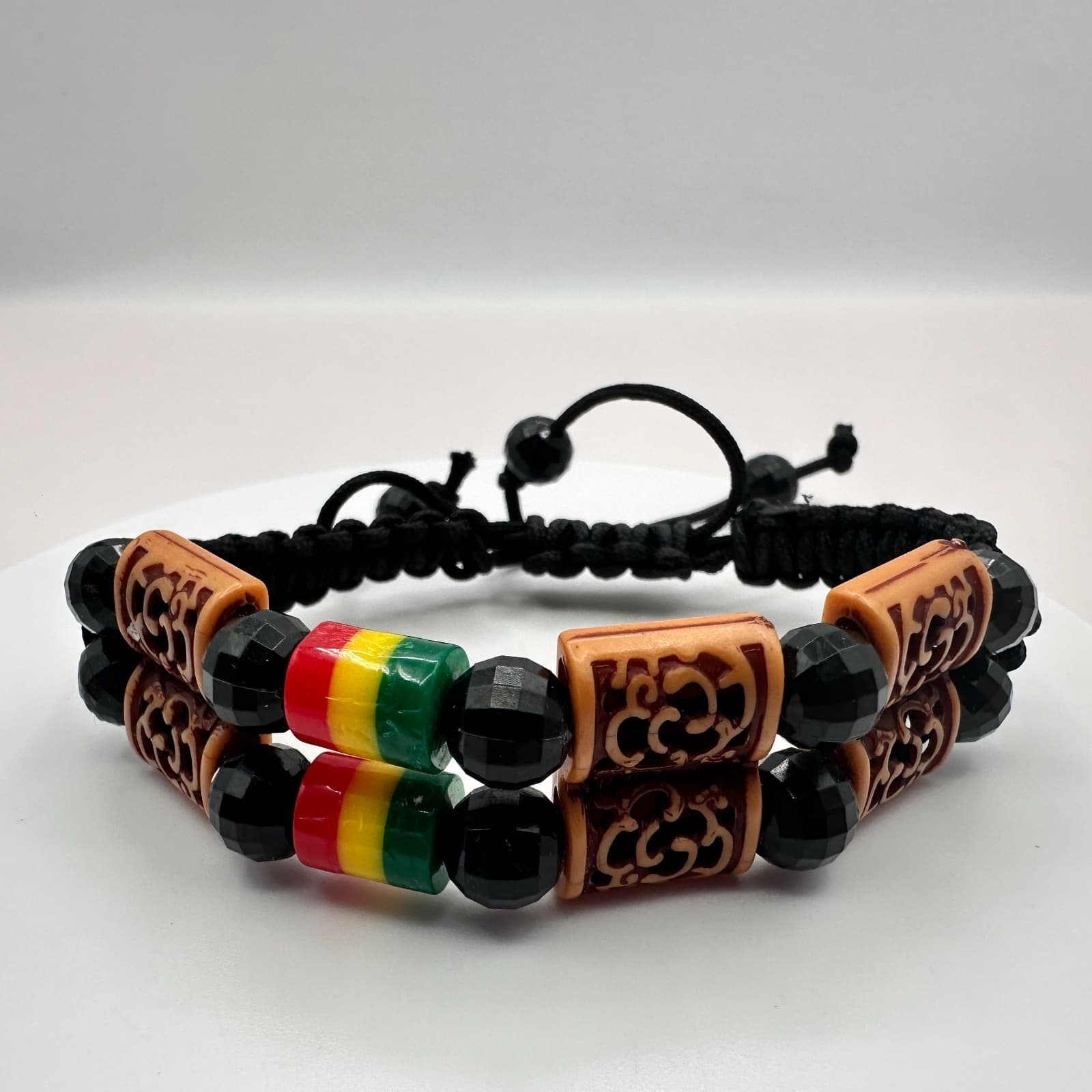 Vintage Y2K Rasta Braided Macrame Beaded Double Strand Bracelet Women's Jewelry - Thumbnail 5