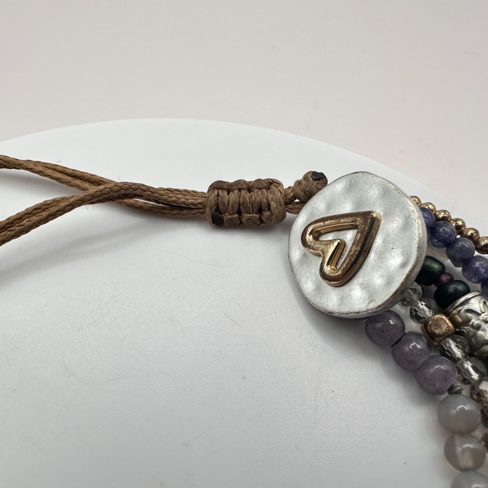 Vintage 70s Beaded Indigo Bracelet Multi-strand Blue Glass Heart Charm Jewelry - Thumbnail 6